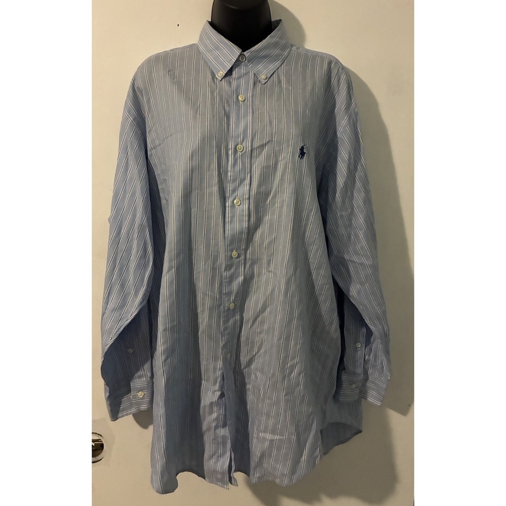 Ralph Lauren Yarmouth 16.5 Blue White Stripe Long Sleeve Button Up 32/33 Cotton
